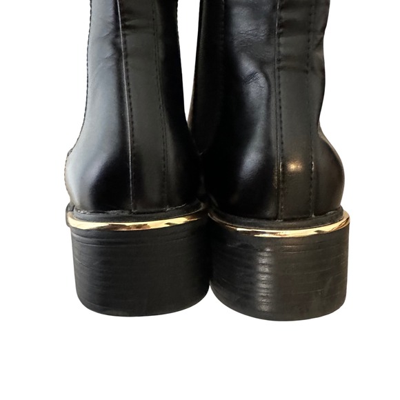 ZARA Black Leather Chelsea Boots Gold Accent Block Heel Women Size 40 - Picture 5 of 9